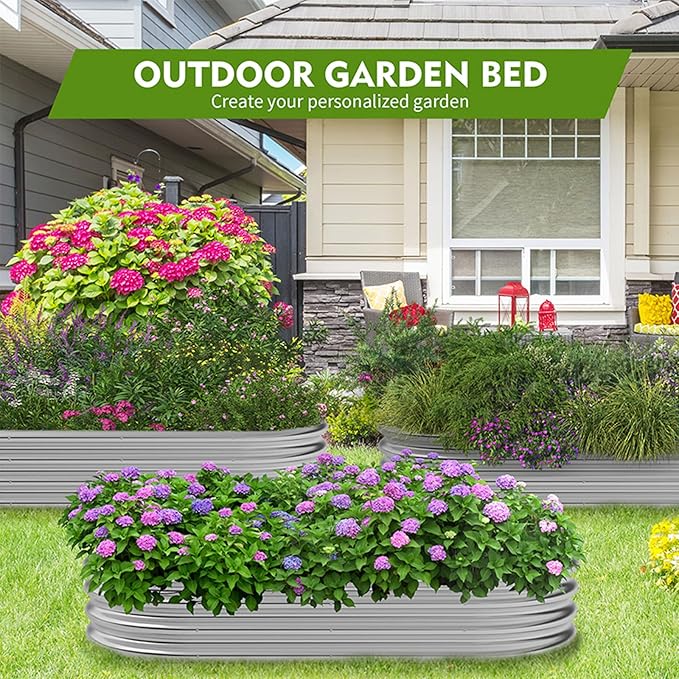 GADI Metal Raised Garden Bed 2Sets Galvanized Planter Box for Vegetables, Flowers, Herbs, and Succulents