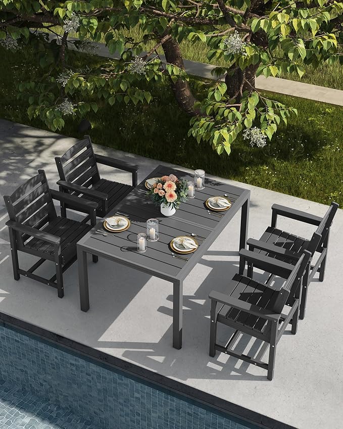 SERWALL Outdoor Expandable Dining Table 60" - 83", Patio Dining Table for 4-10 People, All Weather HDPE and Aluminum Outdoor Furniture for Backyard, Garden, Grey