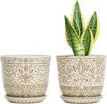 Gepege 6 Inch White Ceramic Planter, Plant Pot with Drainage Holes and Saucers for Indoor Plants, Birthday for Women Mom