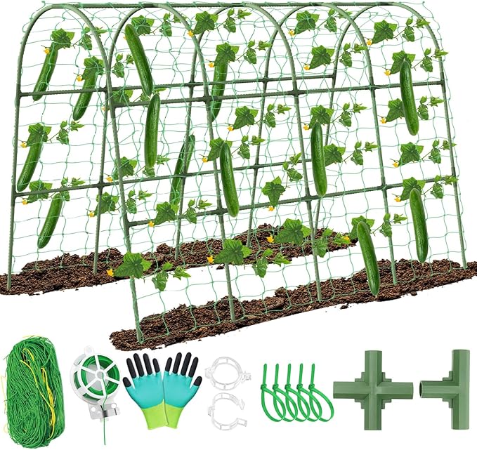 Cucumber Trellis for Raised Bed, Large Size Garden Arch Trellis for Climbing Plants Outdoor, Metal Garden Trellis for Spring Vegetables, Cucumber Trelli for Tomato, Bean, Pea, Grape, Plant