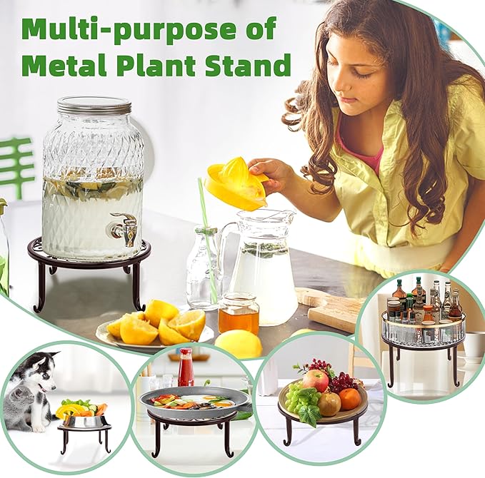 Plant Stand Indoor 5 Pack Brown Metal Plant Stands Outdoor Heavy Duty Flower Pot Stands for Multiple Plants Rustproof Iron Round Plant Holder for Plants Indoor Planter for outdoor plants & Garden Decor ﻿
