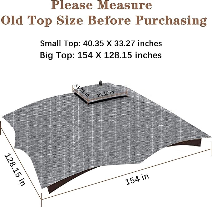 SCOCANOPY Replacement Top for The Lowe's Gazebo Model #GF-12S004B-1 / GF-12S004BTO (Grey Ripstop)