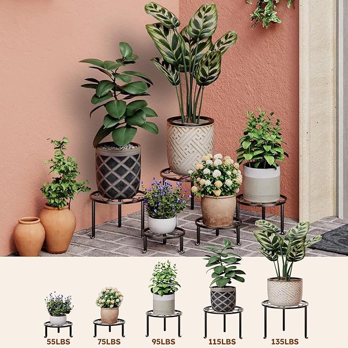 5 Pack Metal Plant Stands Anti-Rust Iron Heavy Duty Potted Holder for Flower Pot Indoor Outdoor Decoration Small Plant Holders for Home Garden