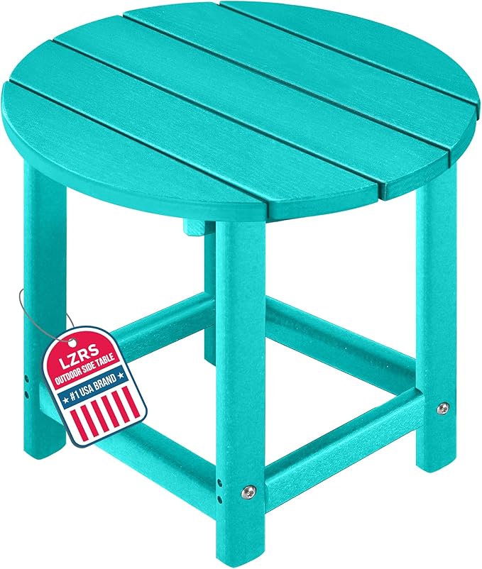 LZRS Round Adirondack Patio Side Table End Table, Outdoor Side Tables for Patio, Backyard,Pool, Indoor Companion, Easy Maintenance & Weather Resistant(Turquoise)