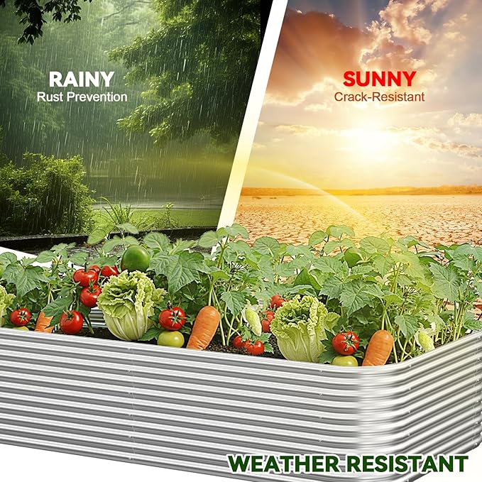 2 Pack Tall 8x3FT Corrugated Galvanized Steel Raised Garden Bed Outdoor, Metal Above Ground Garden Bed for Vegetables and Flowers, Raised Beds for Gardening