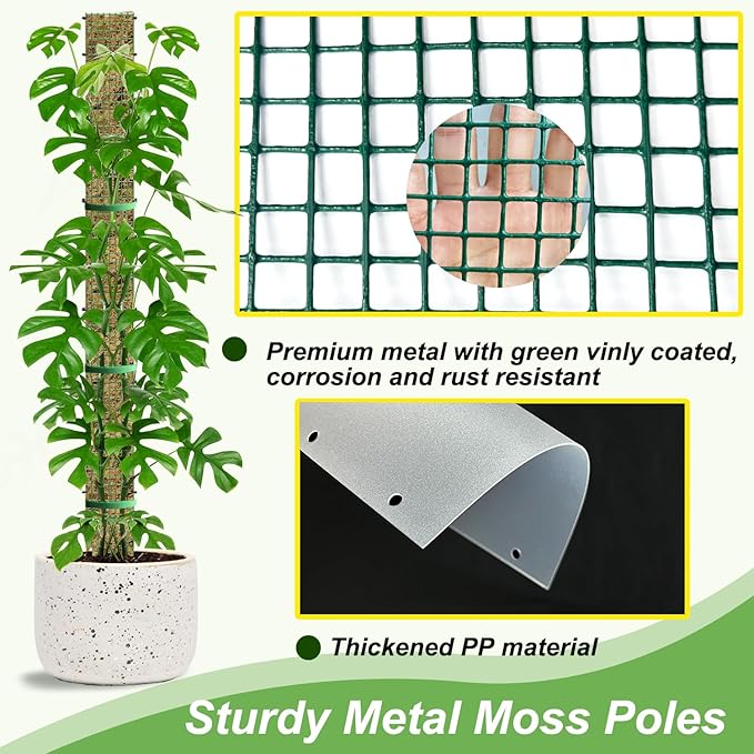 60"/40"/24" Metal Moss Pole, D Shape Sphagnum Moss Pole, Moss Poles for Climbing Plants, Monstera, Indoor Climbing Plants (6Pcs 40")
