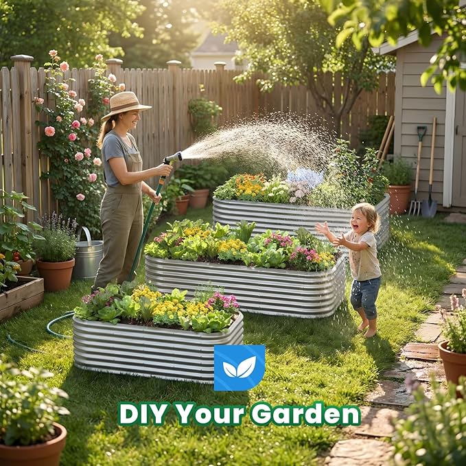 Quictent Galvanized Tall Raised Garden Bed Kit, 8x4x2 ft Oval Large Planting Box, for Vegetables Outdoor Strengthened by Crossbar (Silver)