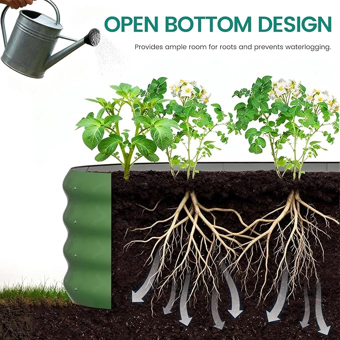 DoCred 3 in 1 Raised Garden Bed with 87in Tall Arch Trellis for Climbing Plants, Galvanized Planter Garden Box Outdoor for Gardening, Climbing Vegetables, Flower, Green