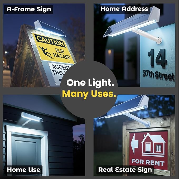 Brighticonic Solar Sign Lights Outdoor White – LED Solar Sign Light for House Numbers & Real Estate Signs – 13" Cool White Floodlight, IP65 Waterproof, Dusk to Dawn Solar Mailbox Light