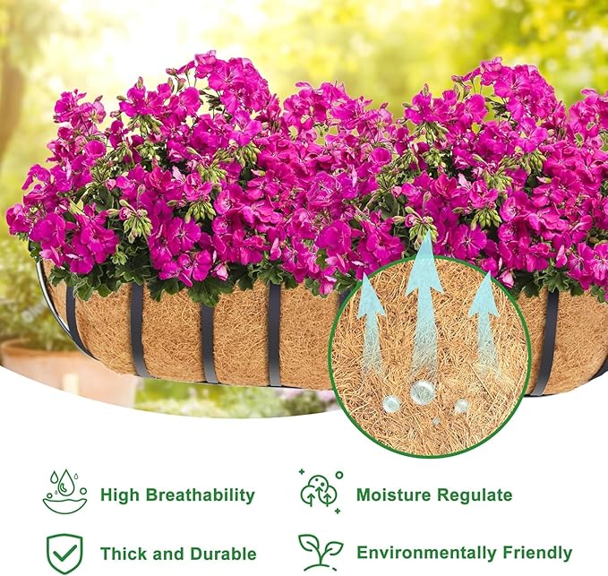 Y&M 48" Coco Liner for Window Box Deck Basket Planter Trough Coconut Fiber Liners, 2pcs Trough Coco Liner Pre-Formed Replacement