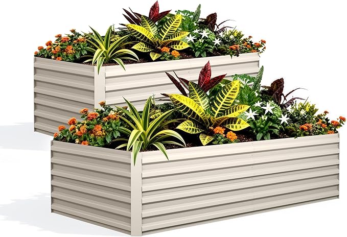 GarveeLife 2pcs 8x4x2 ft Galvanized Raised Garden Bed, 24" Tall Metal Planter Box for Flowers Vegetables, Rust-Resistant Raised Garden Beds for Gardening, Easy Assembly Outdoor Garden Box & Planters