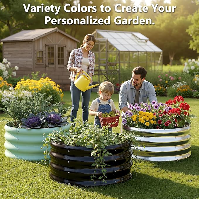 3 Pcs 2x2x1ft Round Galvanized Raised Garden Bed Planter Boxes Outdoor with Easy Assembly, Metal Raised Beds for Vegetables, Fruits, Flowers (Galvanized, Black, Green)