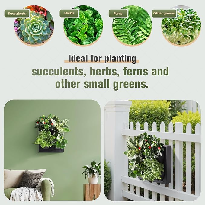 Wall-Mounted Vertical Garden Planter – Ready-to-Use Indoor Wall Planter with 4 Grow Pots – Perfect for Herbs, Succulents & Flowers – No Assembly Required(Black)
