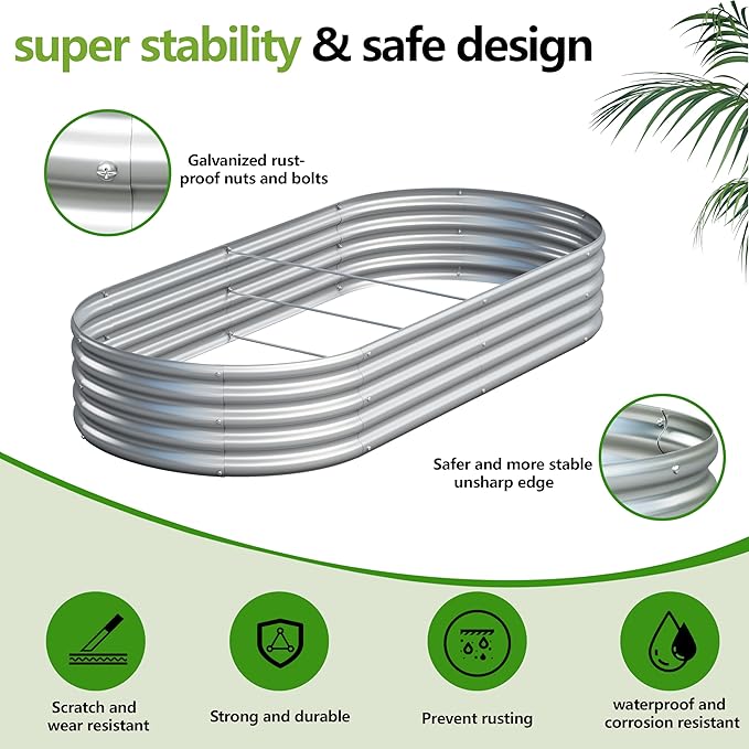 2PCS 6x3x1ft Galvanized Metal Raised Garden Bed Kit,Outdoor Planter Box Vegetables,Flowers,Herbs Durable Rust-Resistant Patio Gardening Beds