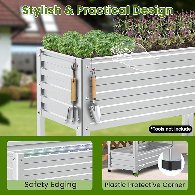 2-Tier Galvanized Raised Garden Bed with Legs, 36"x16"x36" Metal Elevated Planter Box (12" Top/8" Bottom Depth), 500LB Capacity for Vegetables, Herbs, Leafy Greens, Flowers on Patio Yard