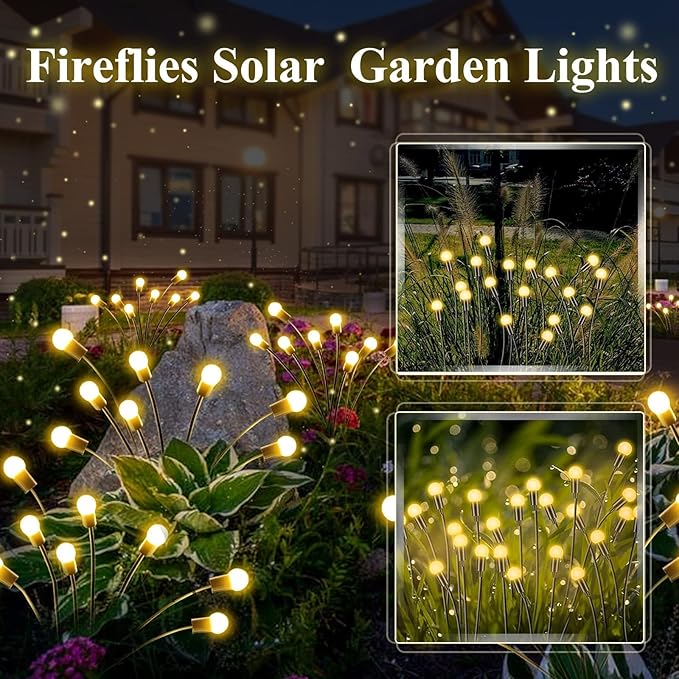 10-Pack Solar Garden Lights, 80 LED Solar Lights Outdoor for Garden Decor, Waterproof Firefly Light Outdoor (Sway by Wind), Swaying Light for Outside Yard Pathway Landscape Decorations (Warm White)
