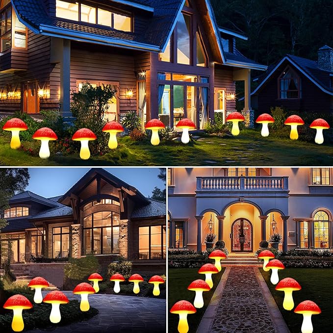 Solar Mushroom Lights Garden Decor 8 Red Crack Mushrooms Outdoor Decor Stake Lights, Waterproof Solar Pathway Light Gardening Gifts for Landscape Easter Gnomes Yard Halloween Christmas Decorations