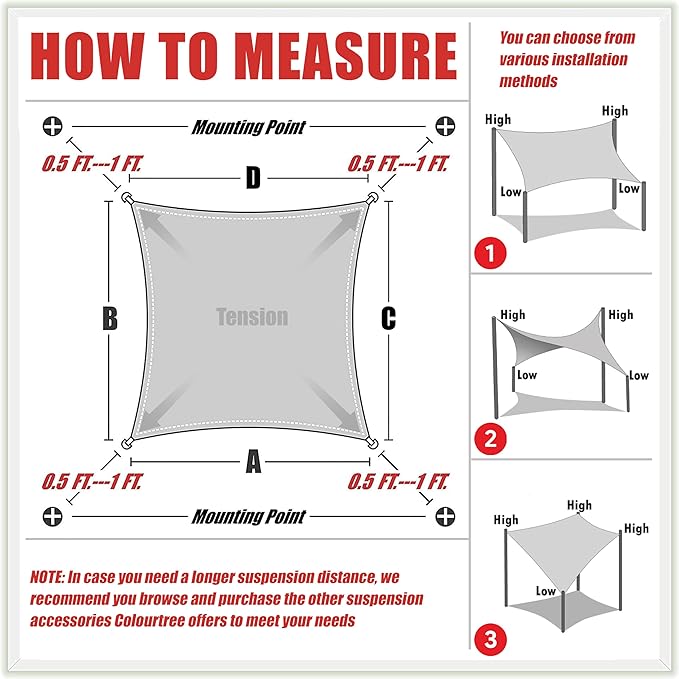 ColourTree TAPR1616 Custom Size 24' x 24' Sand Beige Sun Shade Sail Canopy UV Block UPF50 Rectangle - Commercial Standard Heavy Duty - 190 GSM - 3 Years Warranty