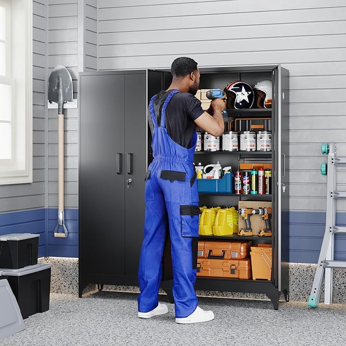 Yizosh Metal Garage Storage Cabinet with 2 Doors and 4 Adjustable Shelves - 71" Steel Lockable File Cabinet,Locking Tool Cabinets for Home,Office,Garage,Gym,School