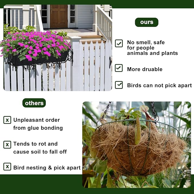 4PCS 30Inch Rectangle Window Box Liner Felt Planter Basket Liner Insert Black Plant Container Liners Non Woven Fabric Liner for Garden Fence Wall Railing Hanging Flower Pot - Avoid Bird Nesting