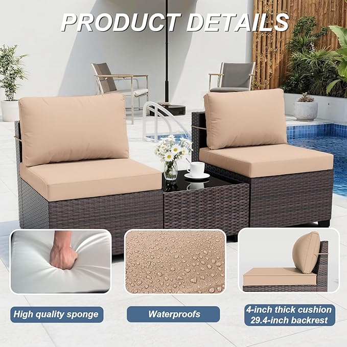 ALAULM 10 Pieces Patio Furniture Set with Propane Fire Pit Table Outdoor Sectional Sofas Patio Conversation Sets 43" Gas Fire Pit Brown PE Rattan Wicker w/8 Seat Cushions-Sand