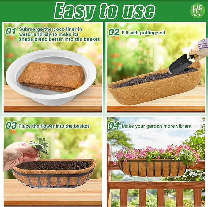 HFHOME 2 Packs 30 Inch Coco Liners for planters, 30" Trough Coconut Planter Hanging Basket Liners Replacement for Window Box Hanging Trough Planter