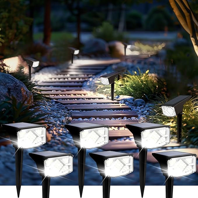 SOLPEX Solar Lights Outdoor Waterproof IP65, Landscape Spotlights Outdoor, Compact Design Spot Lights, Solar Powered Flood Lights for Garden Yard House Pathway Tree Outside, 6 Pack, Cool White