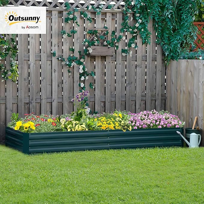 Outsunny Galvanized Raised Garden Bed, 8' x 3' x 1' Metal Planter Box, for Growing Vegetables, Flowers, Herbs, Succulents, Green
