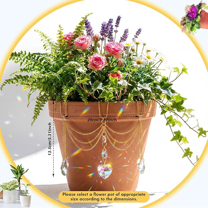 Sun Catcher Plant Hanger with Beads and Glass Crystal Beaded Plant Accessories for Indoor Home Rainbow Decor Pot Accessory(Flower Pot Not Included) (Heart)