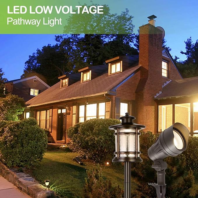 hykolity 8 Pack Low Voltage LED Landscape Kits, 12V-24V Pathway Flood Light Kits, 10W 390LM and 3.4W 155LM Wired for Outdoor Yard Lawn, Die-cast Aluminum, 50W and 30W Equivalent