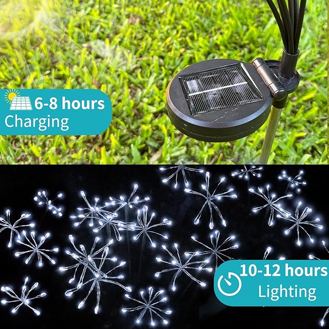 JJGoo Solar Garden Lights, New Upgraded 2 Pack Solar Swaying Starburst Light, Waterproof Fireworks Outdoor Lights, Yard Patio Pathway Decoration, White