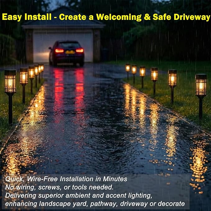 Solar Lights Outdoor Waterproof, 8 Pack 21" Solar Pathway Lights with Metal & Glass, Auto On/Off Garden Lights for Yard, Landscape, Driveway Walkway