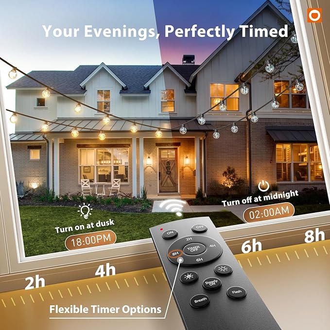 addlon Outdoor String Lights 50FT G40 with Remote, 27 LED Shatterproof Bulbs, Dimmable Patio Globe Lights Waterproof, Hanging Outside Lighting for Backyard, Garden, Deck, Balcony, Porch, Café, Decor