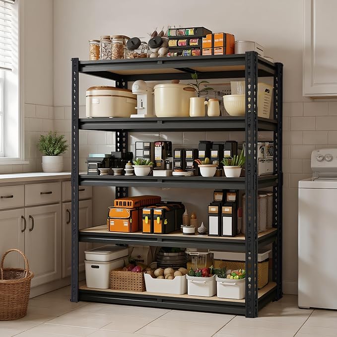 Garage Shelving, 2400 LBS Metal Storage Shelves, 12" x 28'' x 60'' Heavy Duty Shelf, Adjustable Shelving Rack, Standing Shelf Units, Shelves for Garage Storage