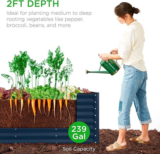 Best Choice Products 8x2x2ft Raised Outdoor Metal Garden Bed, Deep Root Box Planter for Vegetables, Flowers, Herbs, 240 Gallon Capacity, 100% Non Toxic Materials - Navy