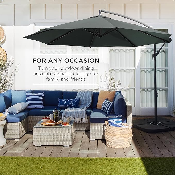 Best Choice Products 10ft Offset Cantilever Hanging Market Patio Umbrella, 8 Sturdy Ribs, Easy Adjustment - Slate