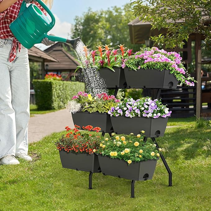 Raised Garden Beds with 6 Garden Planter Boxes Indoor Outdoor Vertical Raised Bed for Gardening Standing Planter Box with Legs, 3 Tier Elevated Herbs Flowers Garden Planter for Patio, Balcony, Gray