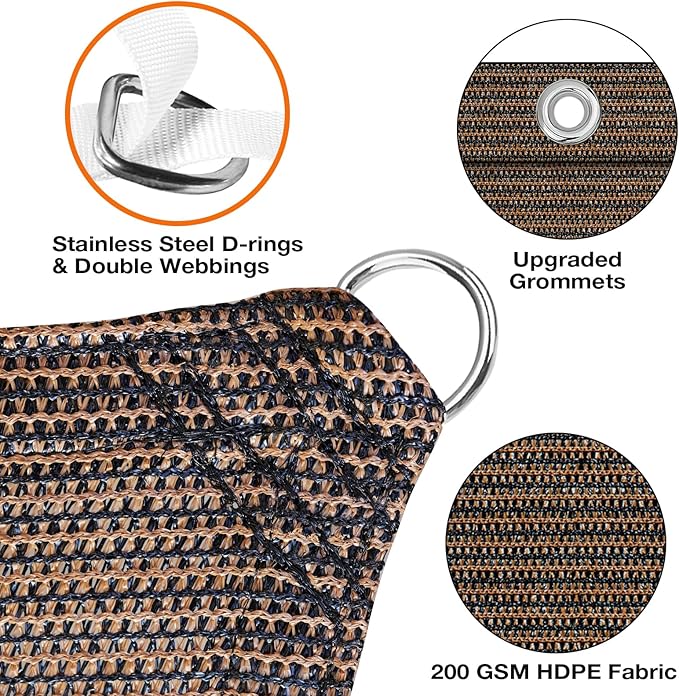 Artpuch Sun Shade Cloth with Grommets & D-Rings, 90% UV Protection Shade Cover, Rectangle Shade Sail for Outdoor, Patio, Pergola (Custom Size)