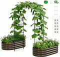 DoCred 3 in 1 Raised Garden Bed with 87in Tall Arch Trellis for Climbing Plants, Galvanized Planter Garden Box Outdoor for Gardening, Climbing Vegetables, Flower, Wood Grain