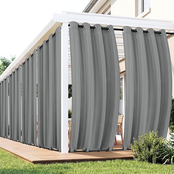 Outdoor Curtains for Patio Waterproof 6 Panels - Windproof, Privacy, Weatherproof Outside Drapes for Gazebo Pergola Porch, Grommet Top and Tab Bottom, 54x108 Inch, Grey