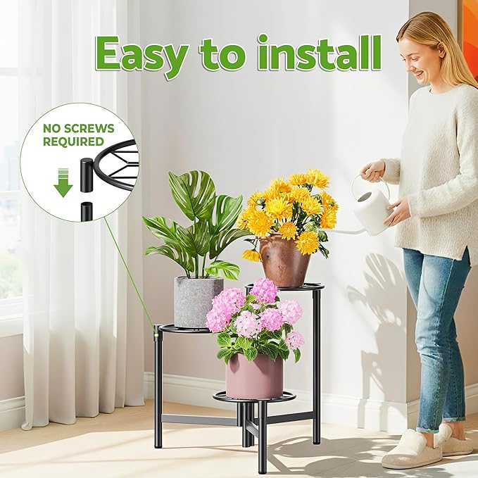 Tiered Plant Stand Outdoor 3 Tier Indoor Metal Flower Shelf for Multiple Plants Corner Tall Flower Holders for Patio Garden Living Room Balcony Bedroom Black Diamond