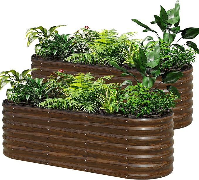 SnugNiture Galvanized Steel Raised Garden Bed Kit, 2 Pcs 6x2x2 ft Large Metal Planter Box Outdoor for Gardening Vegetables, Flowers and Fruits