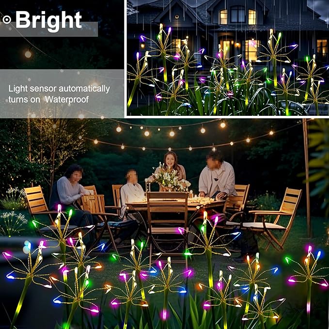 Garden Decor Outdoor Lights, Solar Garden Lights for Christmas Outside 6-Pack Fairy Firework Decorative, Solar Powered Decor for Yard Pathway Flowerbed Planter Balcony Patio, Multicolor