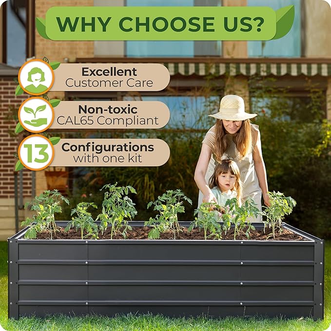 Modular Raised Garden Beds Kit - 6x3x2 Tall 13 in 1 DIY Custom Shapes Metal Raised Beds for Vegetables Flowers Patio Ground Planter Box - Galvanized Raised Garden Beds for Outdoor with Powder Coating
