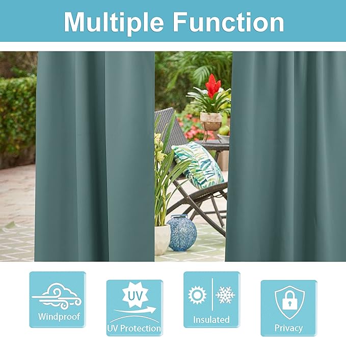 RYB HOME Patio Curtains Outdoor - Waterproof Privacy Curtains UV Protection Blackout Draperies for Porch Arbor Open Door Carport Garage Garden Lawn, Wide 100 x Long 84, 1 Pc, Greyish Blue