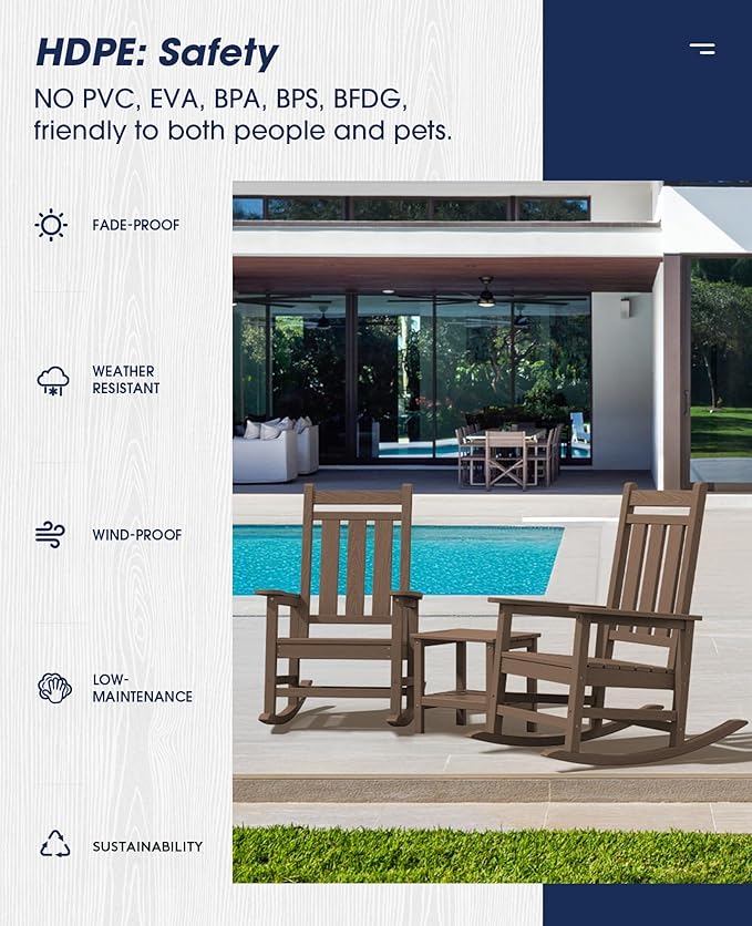 KINGYES Oversized Outdoor Rocking Chair, All-Weather Patio Rocking Chairs for Porch, HDPE Outdoor Patio Rockers with High Back & Wide Seat for Garden, Lawn, Coffee