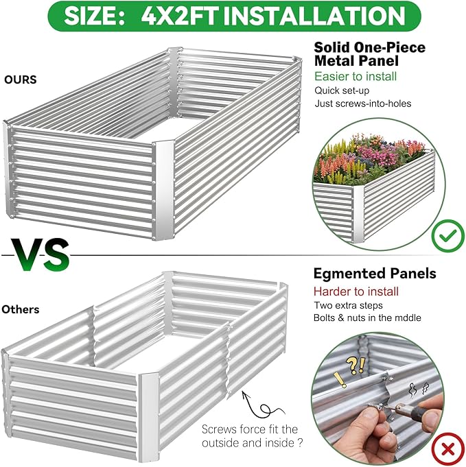 3 Pack Tall 4x2FT Raised Beds for Gardening, Corrugated Galvanized Steel Raised Garden Bed, Outdoor Metal Above Ground Garden Bed for Vegetables and Flowers(Rectangular)