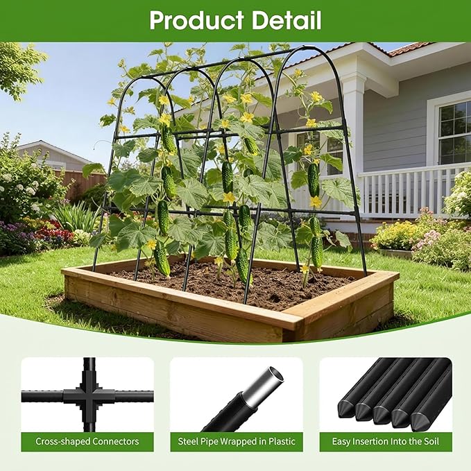 Cucumber Trellis for Raised Bed,U-Shape Garden Trellis for Climbing Plants Outdoor, Metal Arch Vegetables Trellis, Plant Support for Vine (Black, 47.2" Lx21.6 WX47.2 H-Medium)