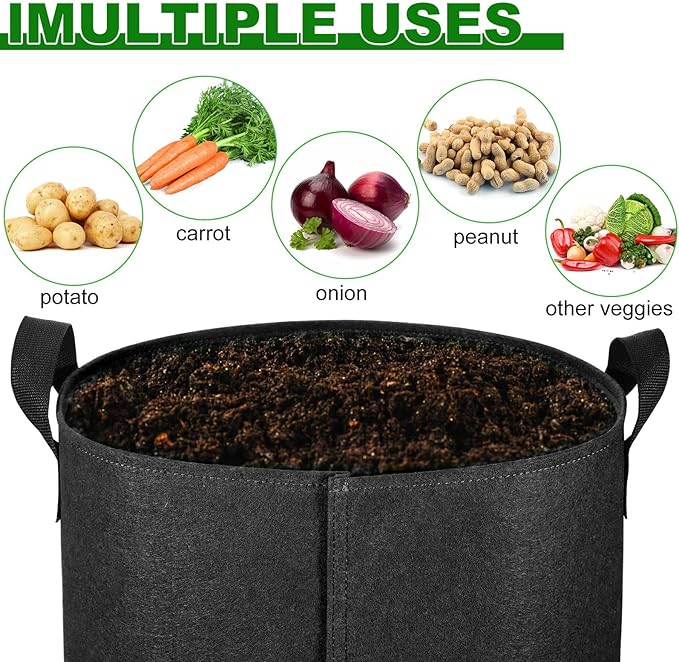 4-Pack 10 Gallon Potato Grow Bags with Flap Window, Heavy Duty Aeration Fabric Pots with Handles for Garden and Planting(Black)