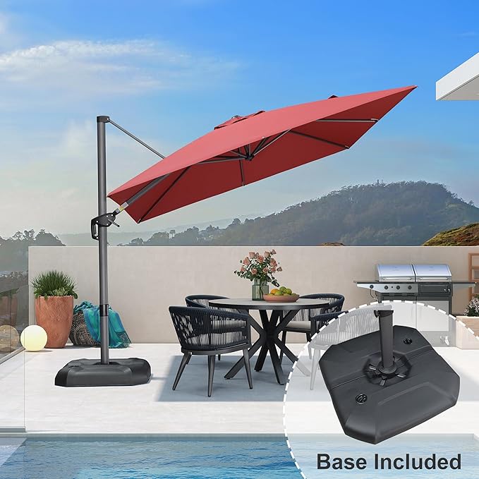 PURPLE LEAF 9 Feet Square Cantilever Umbrella Patio Umbrella with Base Outdoor Umbrella Aluminum Offset with 360-degree Rotation for Garden Deck Pool Patio Terra